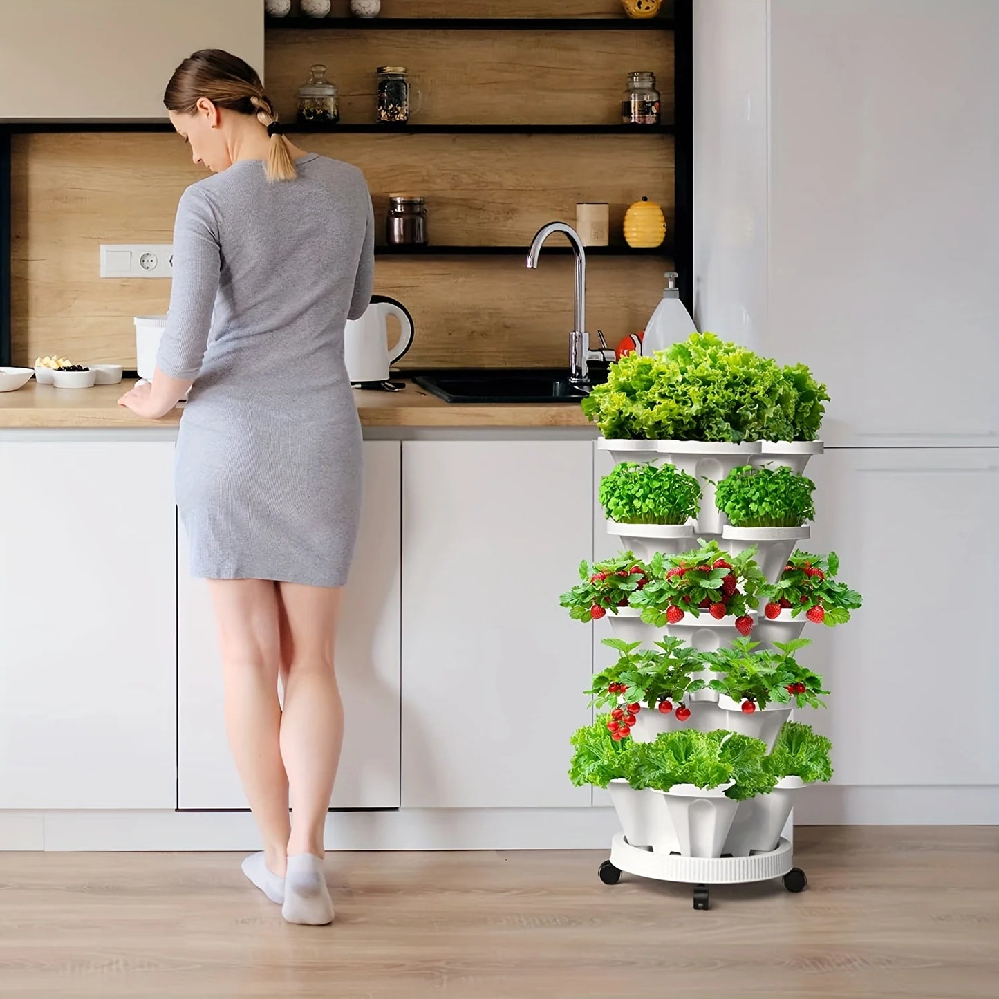 Stackable 3-Tier Herb Tower Planter with Wheels