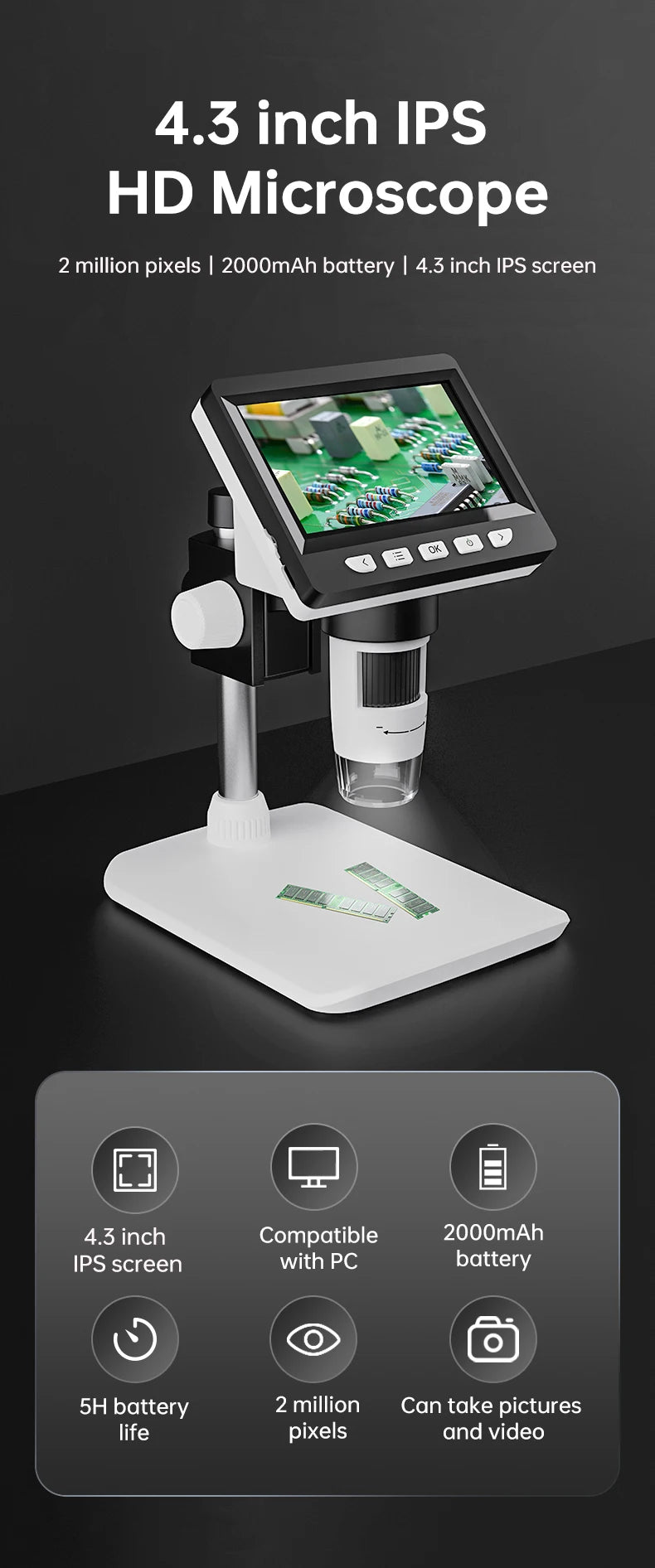 INSKAM 4.3” 1080P Portable Digital Microscope