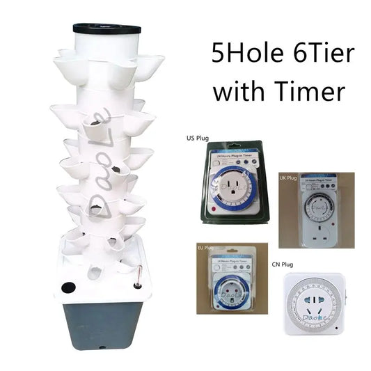 Vertical Hydroponic Tower Planter - 6 Tiers, 5 Holes