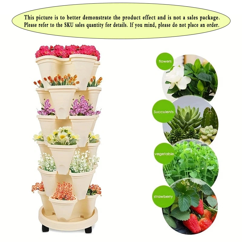 Stackable 3-Tier Herb Tower Planter with Wheels