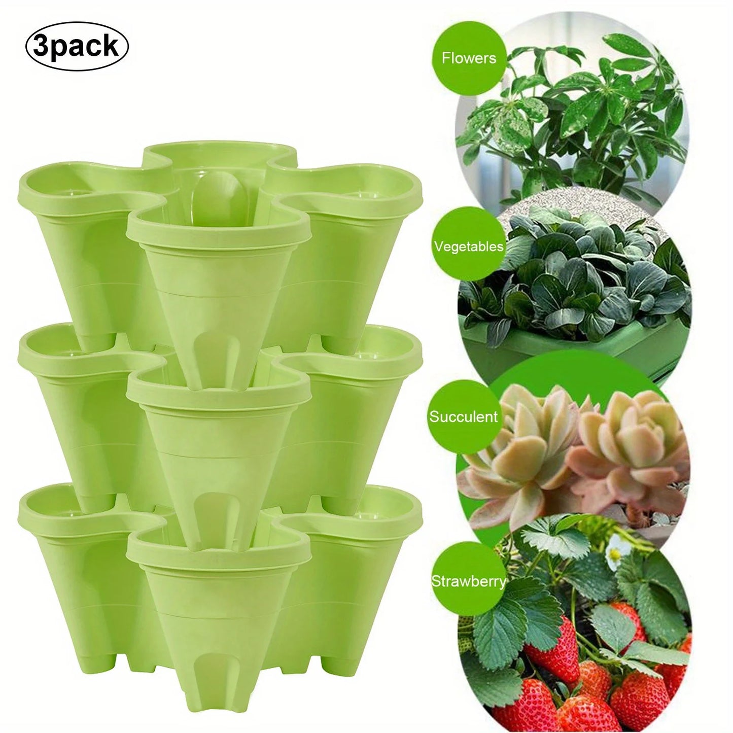 Stackable 3-Tier Herb Tower Planter with Wheels